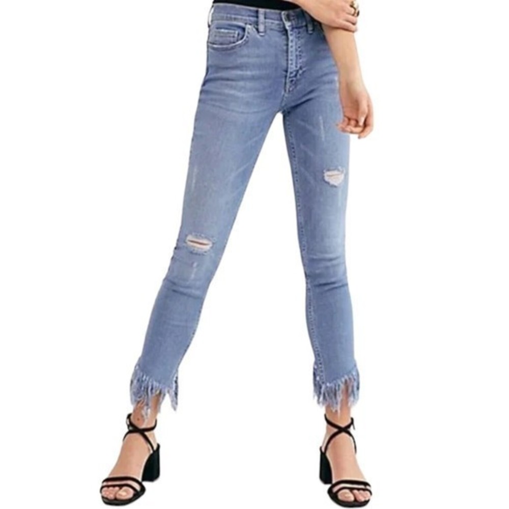 We The Free Womens Mid Rise Medium Wash Great Heights Frayed Skinny Jeans 26